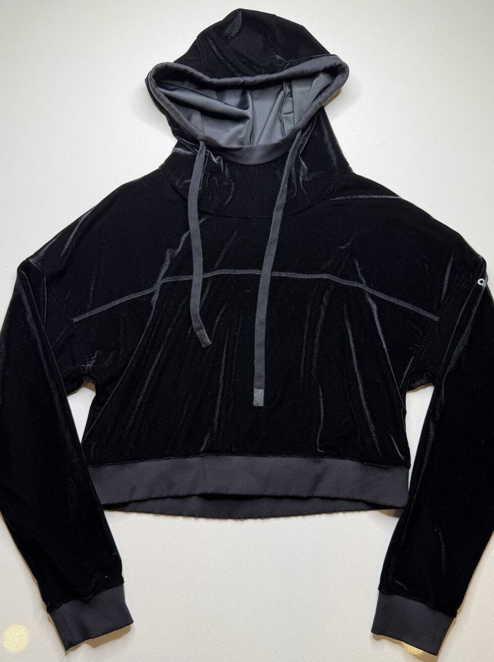 Alo Yoga Luxe Velvet Hoodie Sweatshirt Women Size S Black Velour Pullover